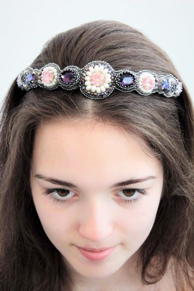 Диадема (обруч) на голову с кристаллами и жемчугом "Crystal Rose" 1411 фото