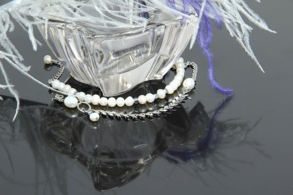 Комплект браслетів з перлами та ланцюжком з підвіскою "Паула" 1490 фото