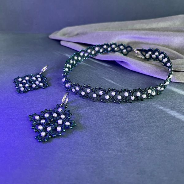 Мереживний чокер Конвалія ручної роботи у техніці фріволіте. Konvaliya handmade lace choker made with tatting technique