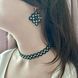 Комплект мереживної біжутерії Конвалія на жінці. Konvaliya handmade choker and earrings jewelry set worn by a woman