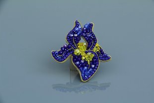 Брошь-цветок желто-голубая в украинском стиле "Ирис" 2436222 фото