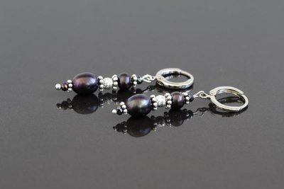 Серьги серебро с натуральным фиолетовым жемчугом "Violet Pearls" 1361 фото