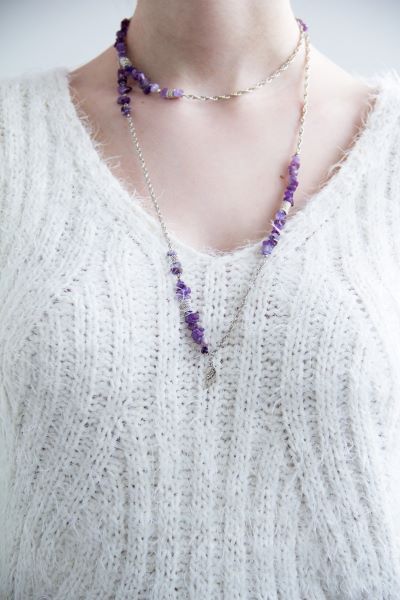 Ожерелье-цепочка с натуральным аметистом "Кармелита" 1123 фото