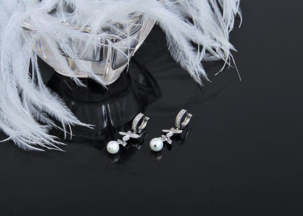 Серьги серебряные с жемчугом "Перси Wedding" 1353 фото