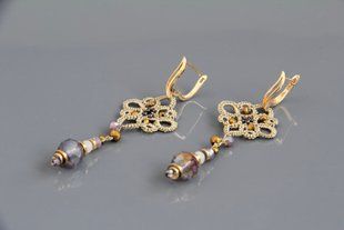 Довгі ажурні сережки Саміра ручної роботи з позолотою 16К. Long openwork Samira handmade earrings with 16K gold-plated findings