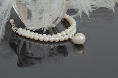 Браслет багатошаровий білий з барочними перлами "Барокко" 1422 фото