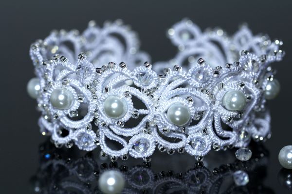 Браслет мереживний м'який з перлами "Зимова казка" 1025 фото