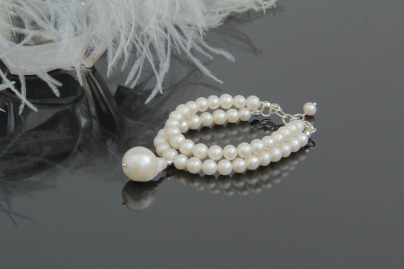 Браслет багатошаровий білий з барочними перлами "Барокко" 1422 фото