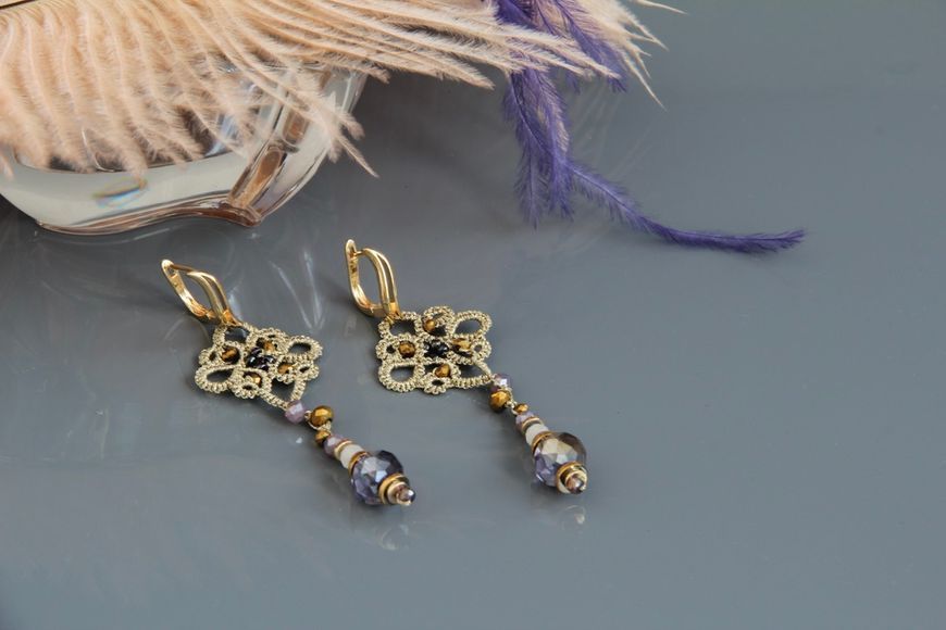 Сережки Саміра з позолоченими швензами 16К. Golden faceted beads and hematite details on Samira earrings