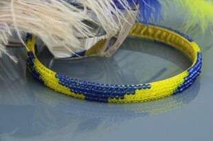 Обідок для зачіски жовто-блакитний з намистинами в українському стилі "Україночка 3" 2436224 фото