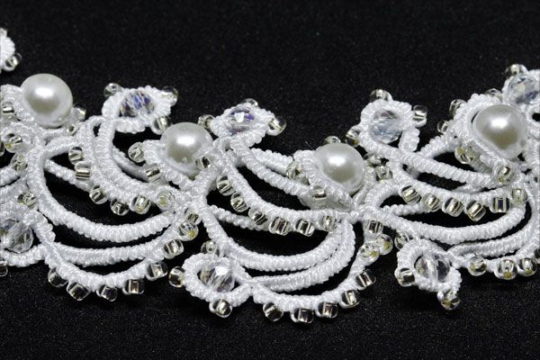 Мереживне біле намисто з перлами "Зимова казка" 1260 фото