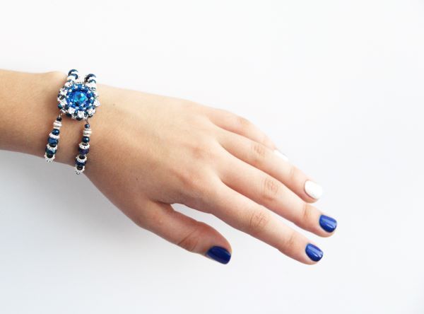 Браслет з синіми кристалами та намистинами "Aquamarine Blue" 1060 фото