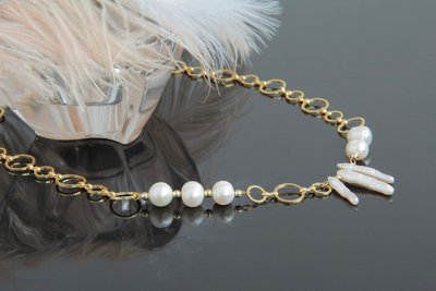 Кольє-ланцюжок з позолотою та барочними перлами "Жаклін New" Ручна робота 2436175 фото