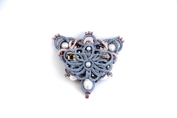 Авторська мереживна брошка з перлами "Рожеве серце" Ручна робота 1017 фото