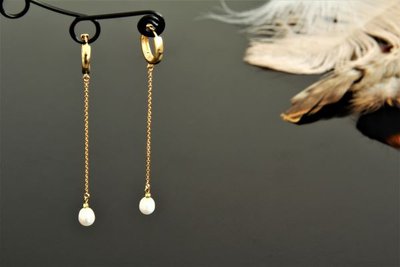 Сережки-ланцюжки з позолотою та натуральними перлами "Івон" 1465 фото