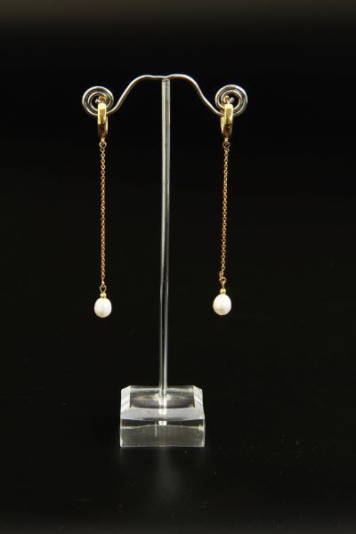 Сережки-ланцюжки з позолотою та натуральними перлами "Івон" 1465 фото