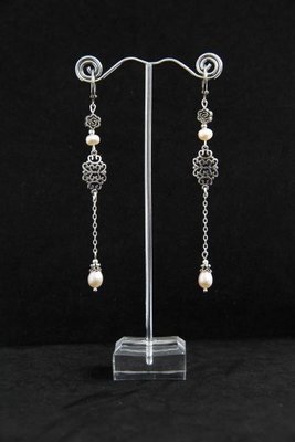 Сережки-ланцюжки з перлами "Аїша" 1298 фото