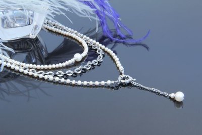 Багатошарове кольє-ланцюжок з перлами "Пауліна" 1508 фото
