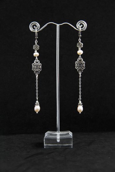 Сережки-ланцюжки з перлами "Аїша" 1298 фото