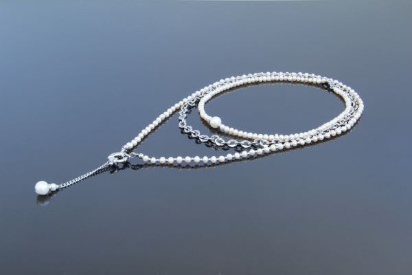 Багатошарове кольє-ланцюжок з перлами "Пауліна" 1508 фото